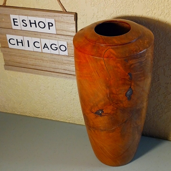 Other - Wooden Flower Vase Hand Carved Red Wood Decor One-of-a-kind #eshopchicago